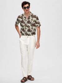 SLIM TAPERED LINEN BLEND TROUSERS, Cloud Dancer, highres