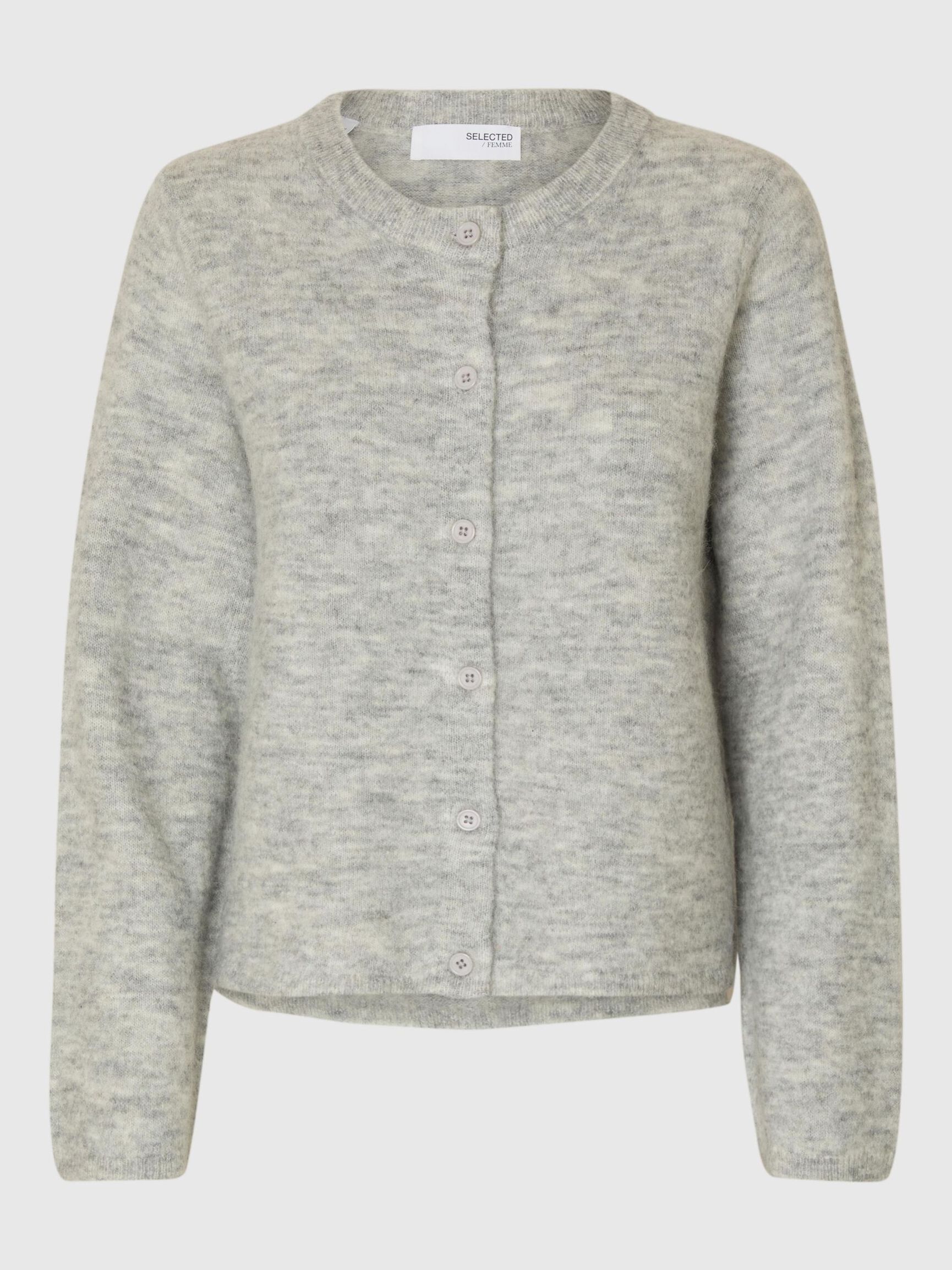 WOOL BLEND KNITTED CARDIGAN, Light Grey Melange, highres