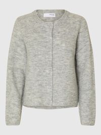 WOOL BLEND KNITTED CARDIGAN, Light Grey Melange, highres