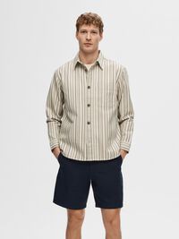 STRIPED COTTON OVERSHIRT, Egret, highres