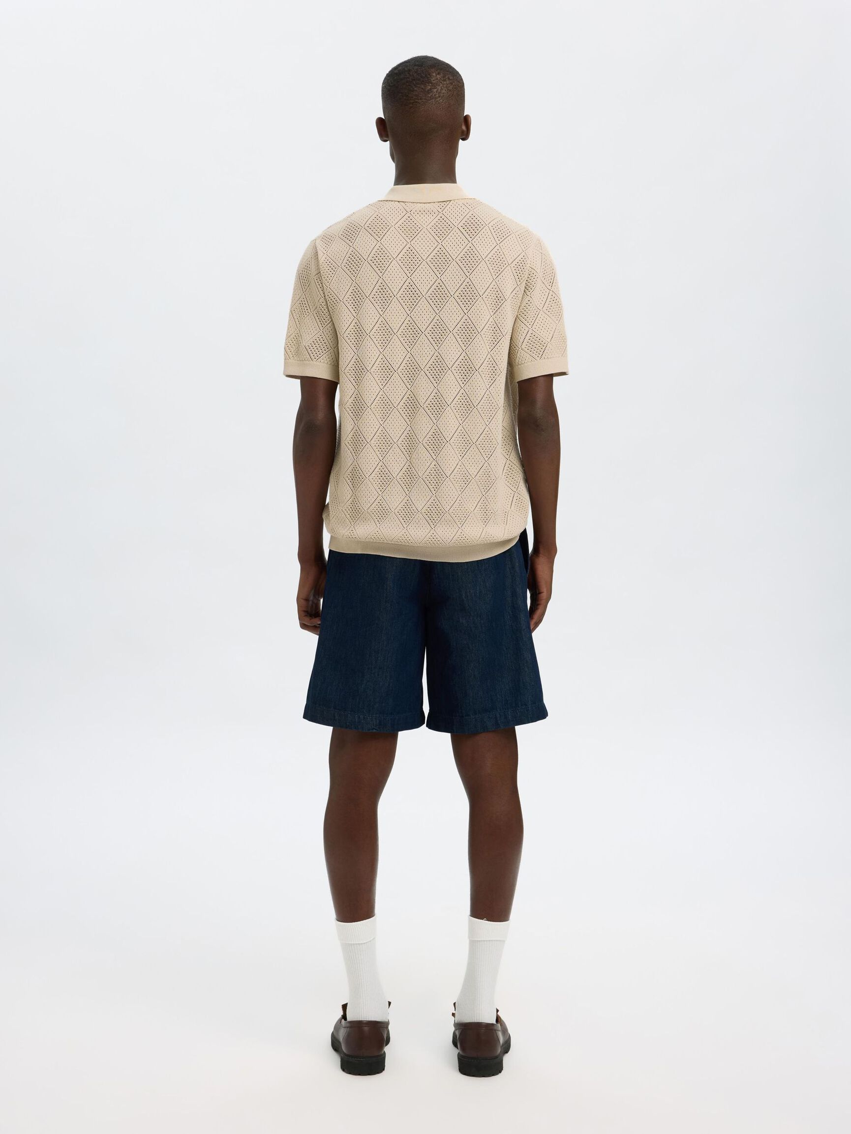 SHORT SLEEVED KNITTED POLO SHIRT, Oatmeal, highres
