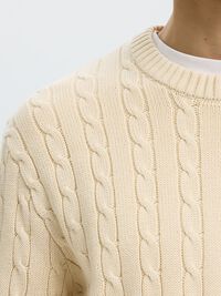 CABLE KNIT PULLOVER, Birch, highres