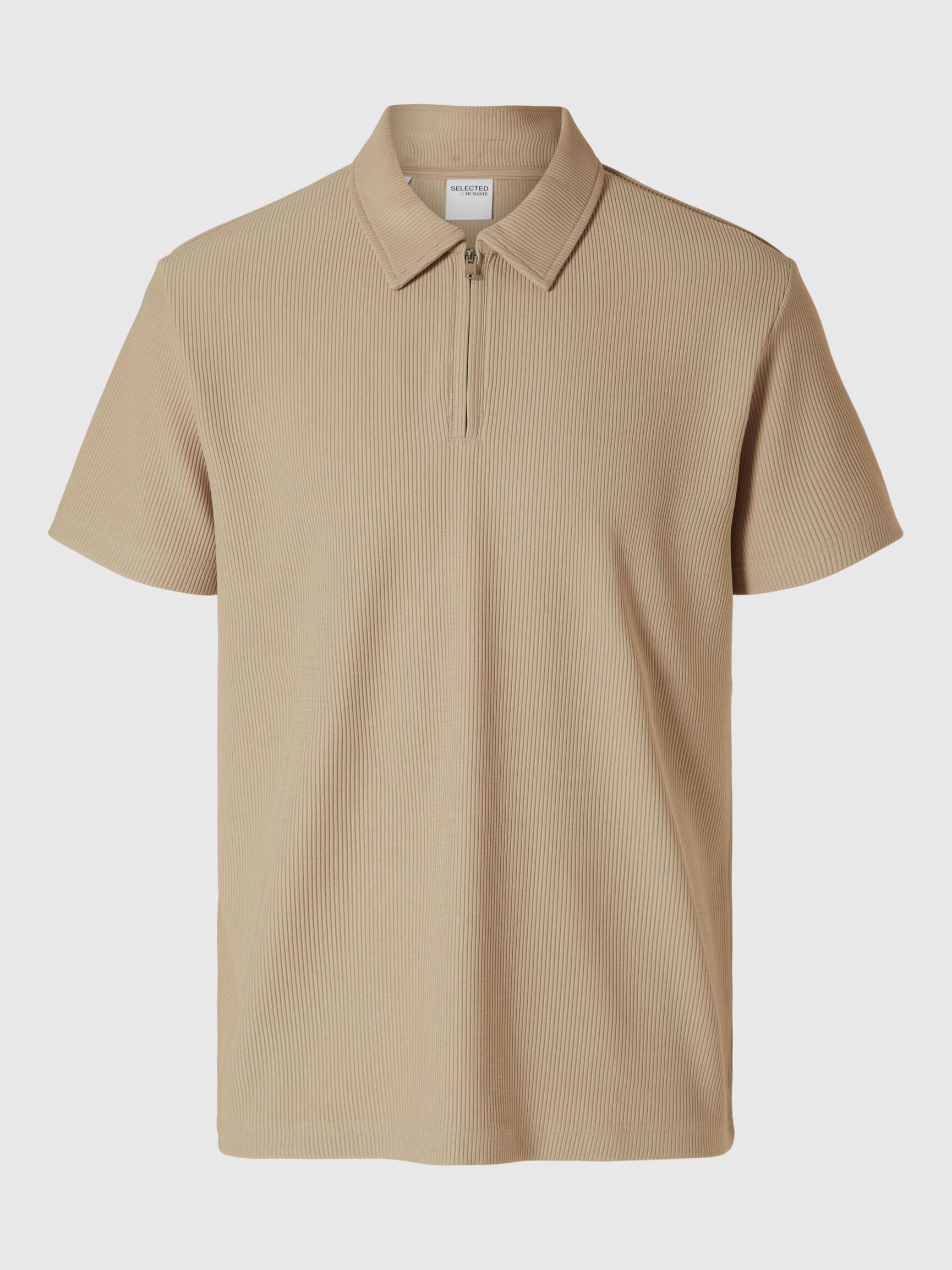 HALF-ZIP PLISSEE POLO SHIRT, Pure Cashmere, highres
