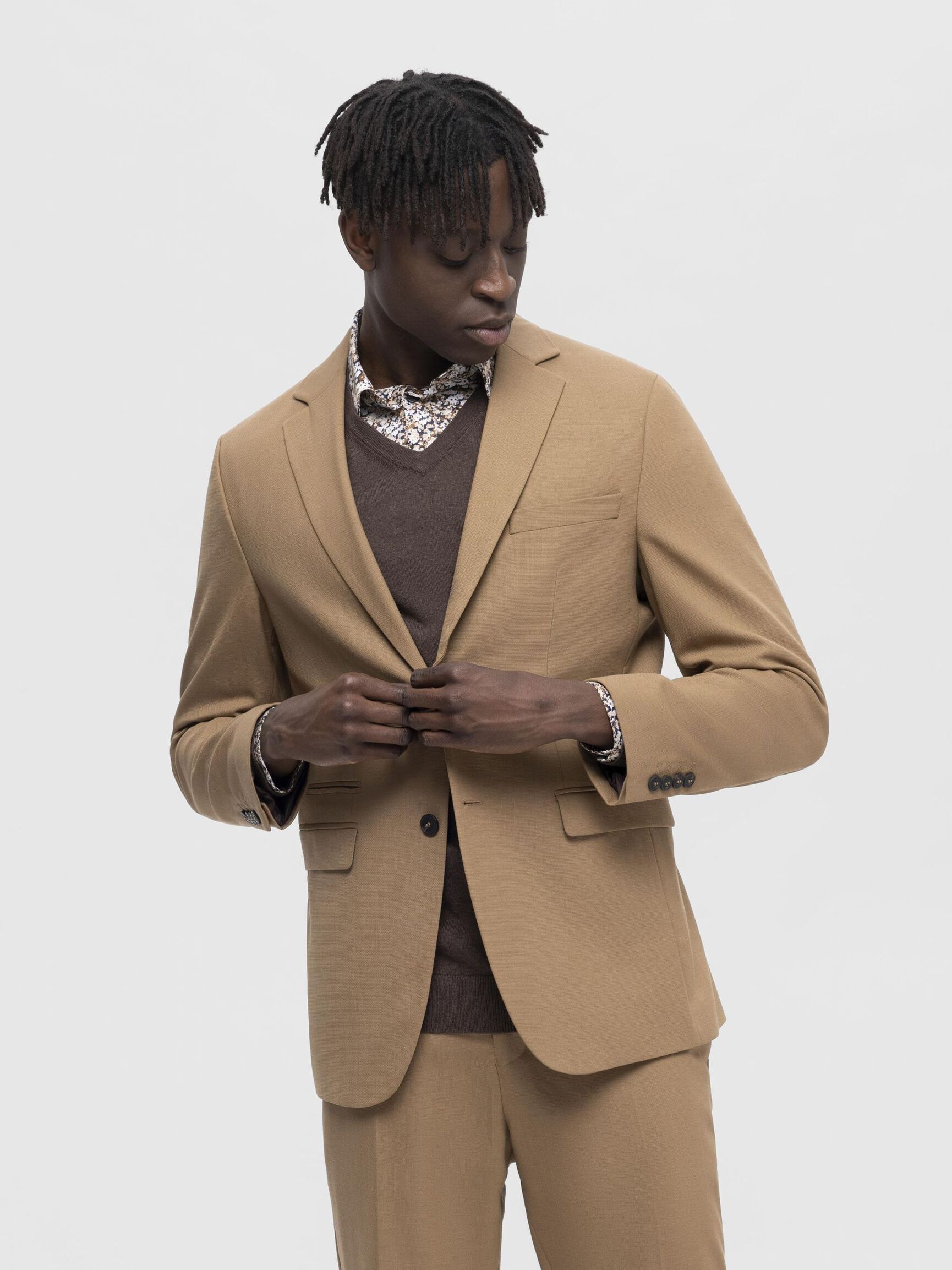 GEWEBTER WOLLGEMISCH BLAZER, Camel, highres
