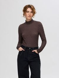 TEXTURED LONG SLEEVED TOP, Tobacco Brown, highres