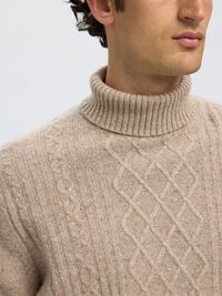 WOOL BLEND TURTLENECK, Oatmeal, highres