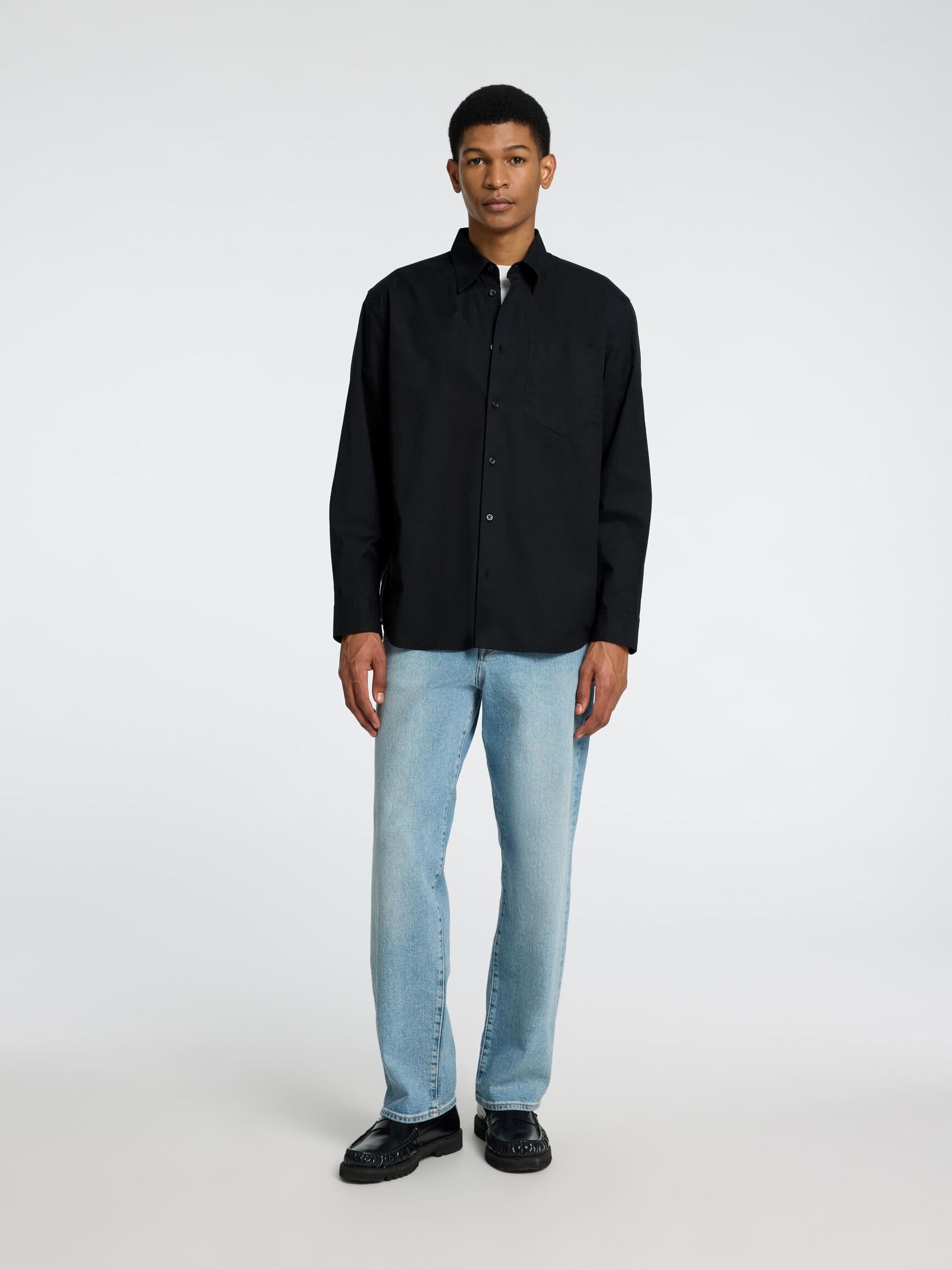 RELAXED FIT TWILL HEMD, Black, highres