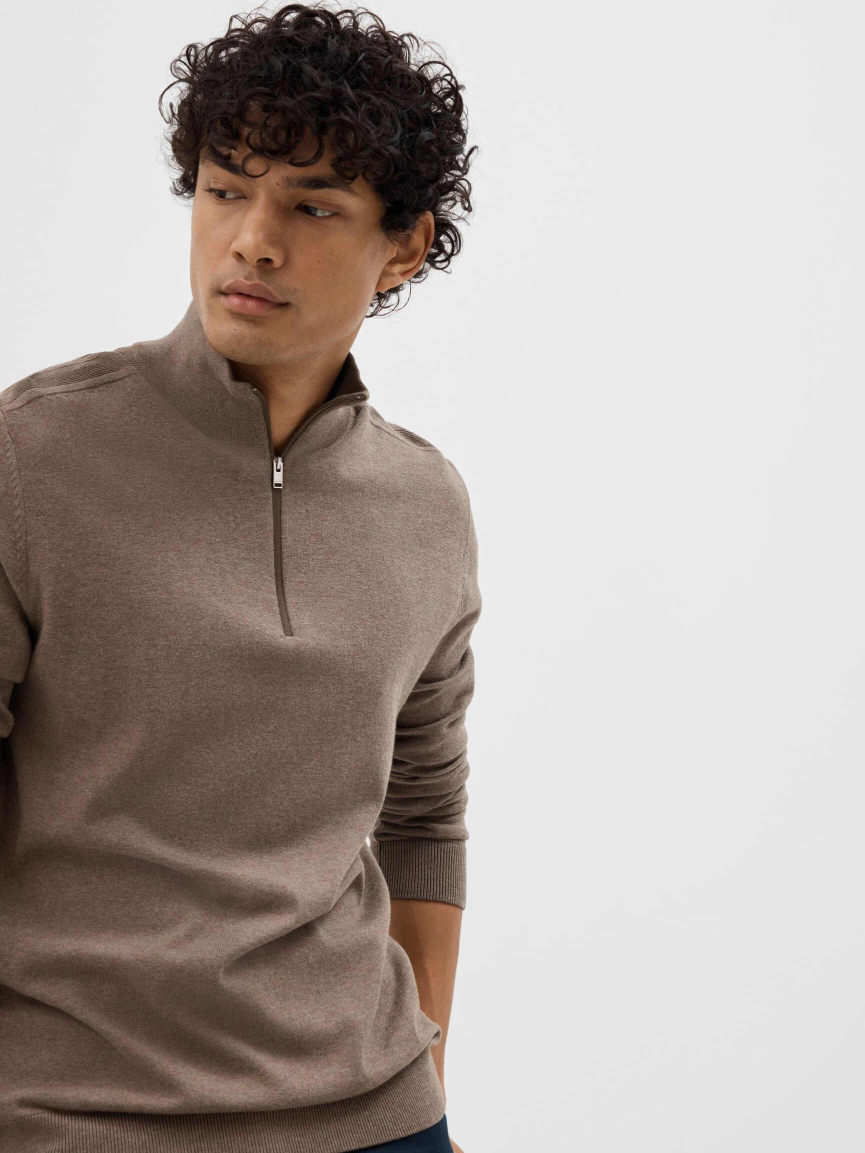 HALF-ZIP PULL EN MAILLE, Teak, highres