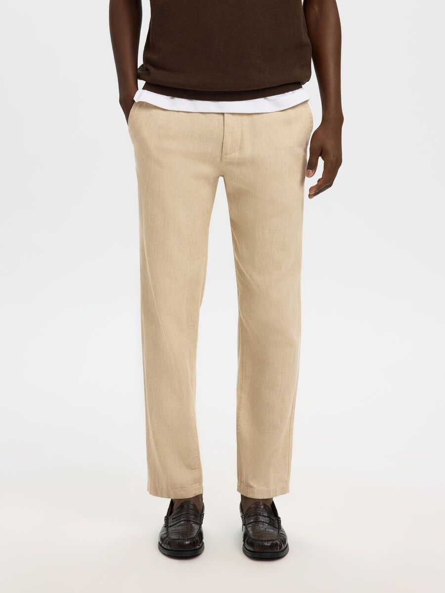 Product tile image - SLIM TAPERED LINEN BLEND TROUSERS, Incense | 16087636_Incense_983084