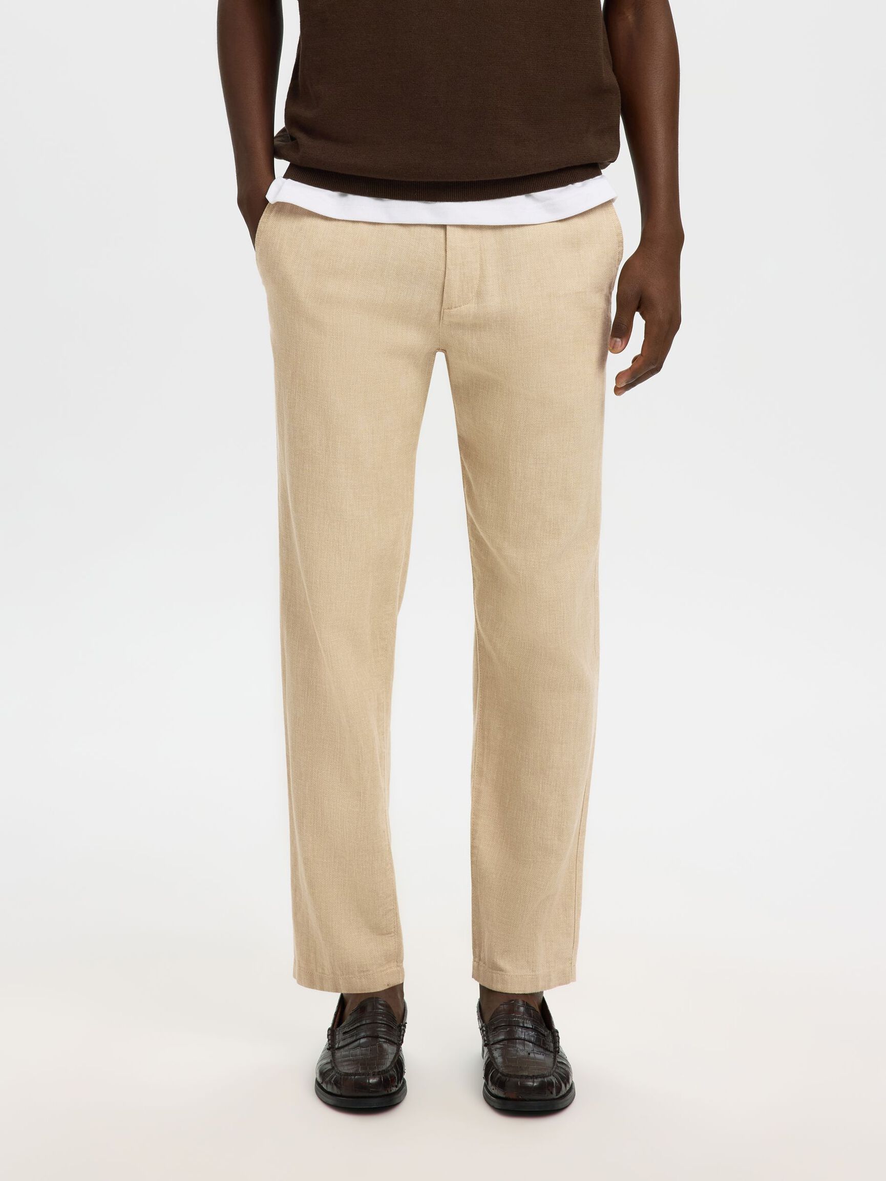 SLIM TAPERED LINEN BLEND TROUSERS, Incense, highres