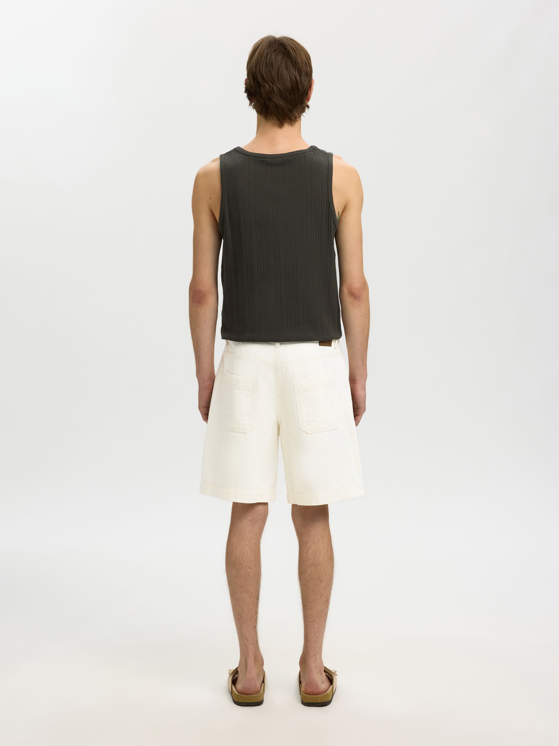 LOOSE FIT DENIM SHORTS, Ecru, highres