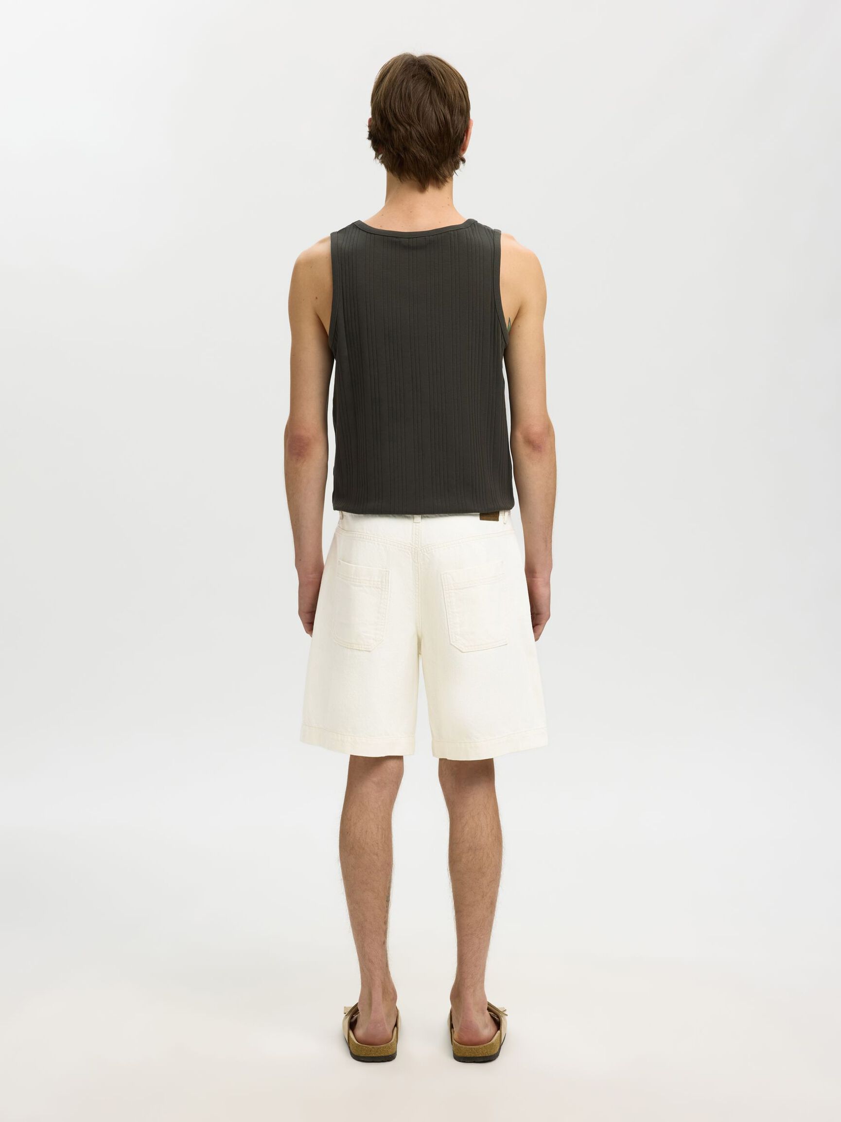 LOOSE FIT DENIM SHORTS, Ecru, highres