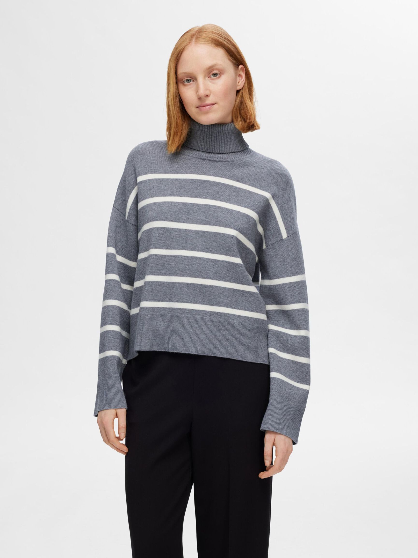 VISCOSE BLEND KNITTED JUMPER, Medium Grey Melange, highres