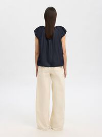 DENIM OBERTEIL MIT PUFFÄRMELN, Dark Blue Denim, highres
