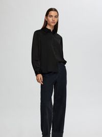 LONG SLEEVED SATIN SHIRT, Black, highres