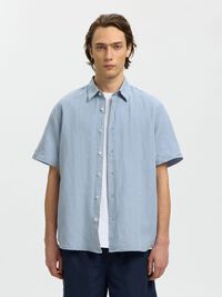 REGULAR FIT LINEN-BLEND SHIRT, Dusty Blue, highres