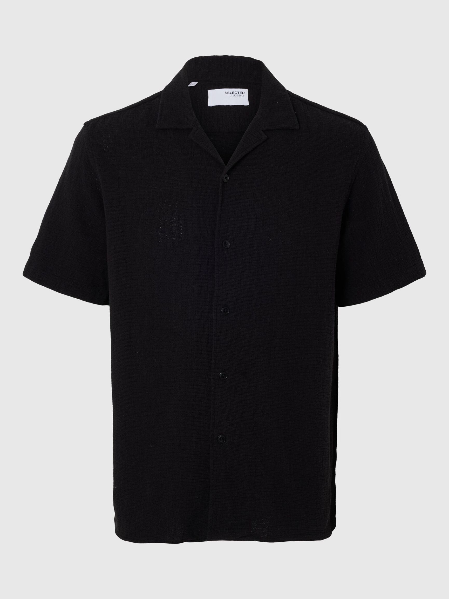 TEJIDO DE ALGODÓN CAMISA DE MANGA CORTA, Black, highres