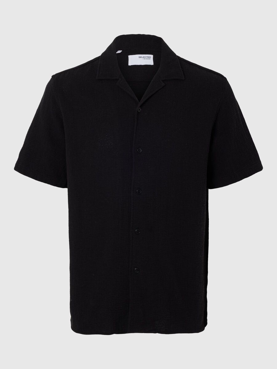 Selected KATOENEN OVERHEMD MET KORTE MOUWEN, Black, highres - 16089552_Black_001.jpg