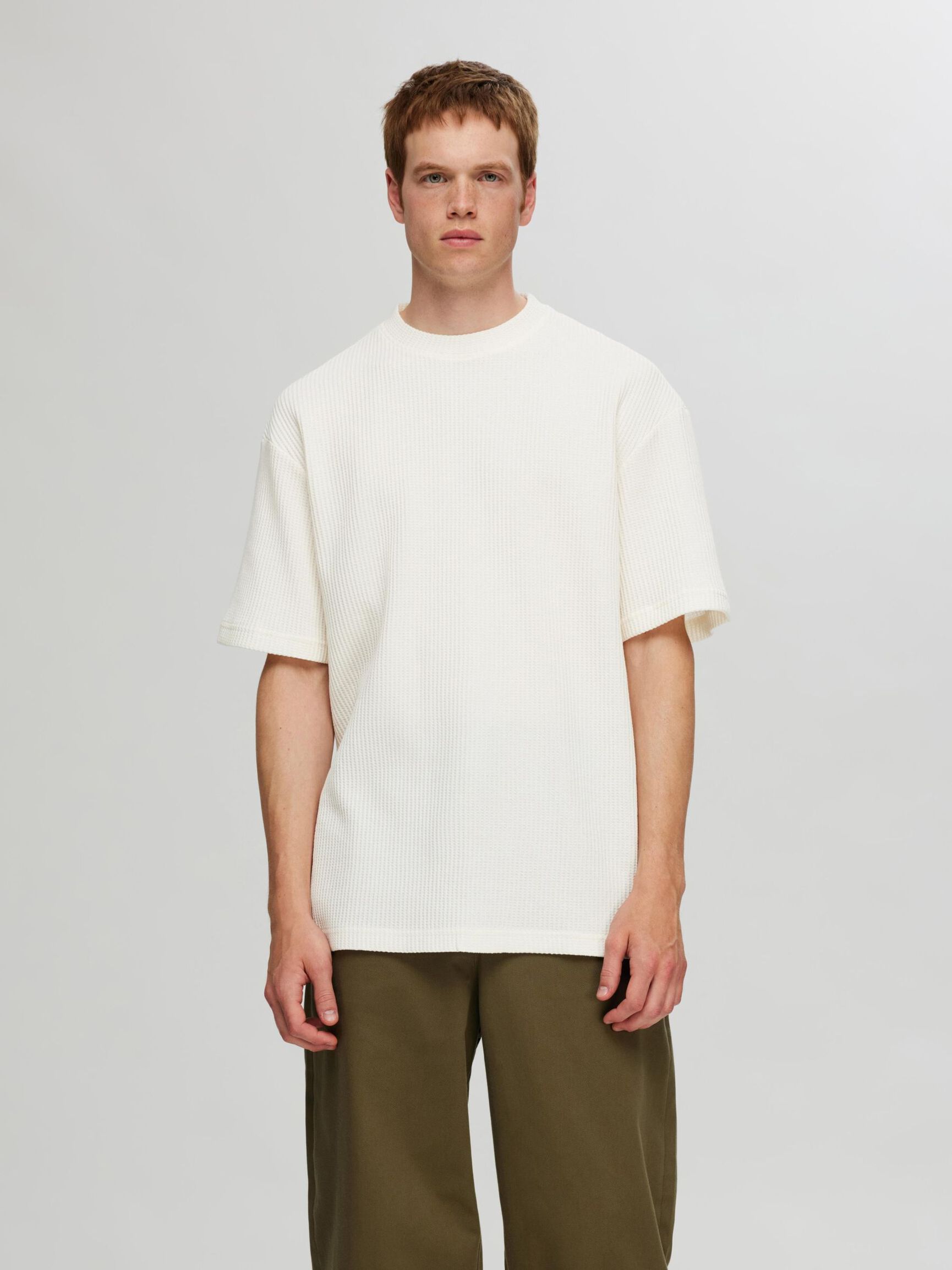 RELAXED FIT GEWAFELD T-SHIRT, Egret, highres