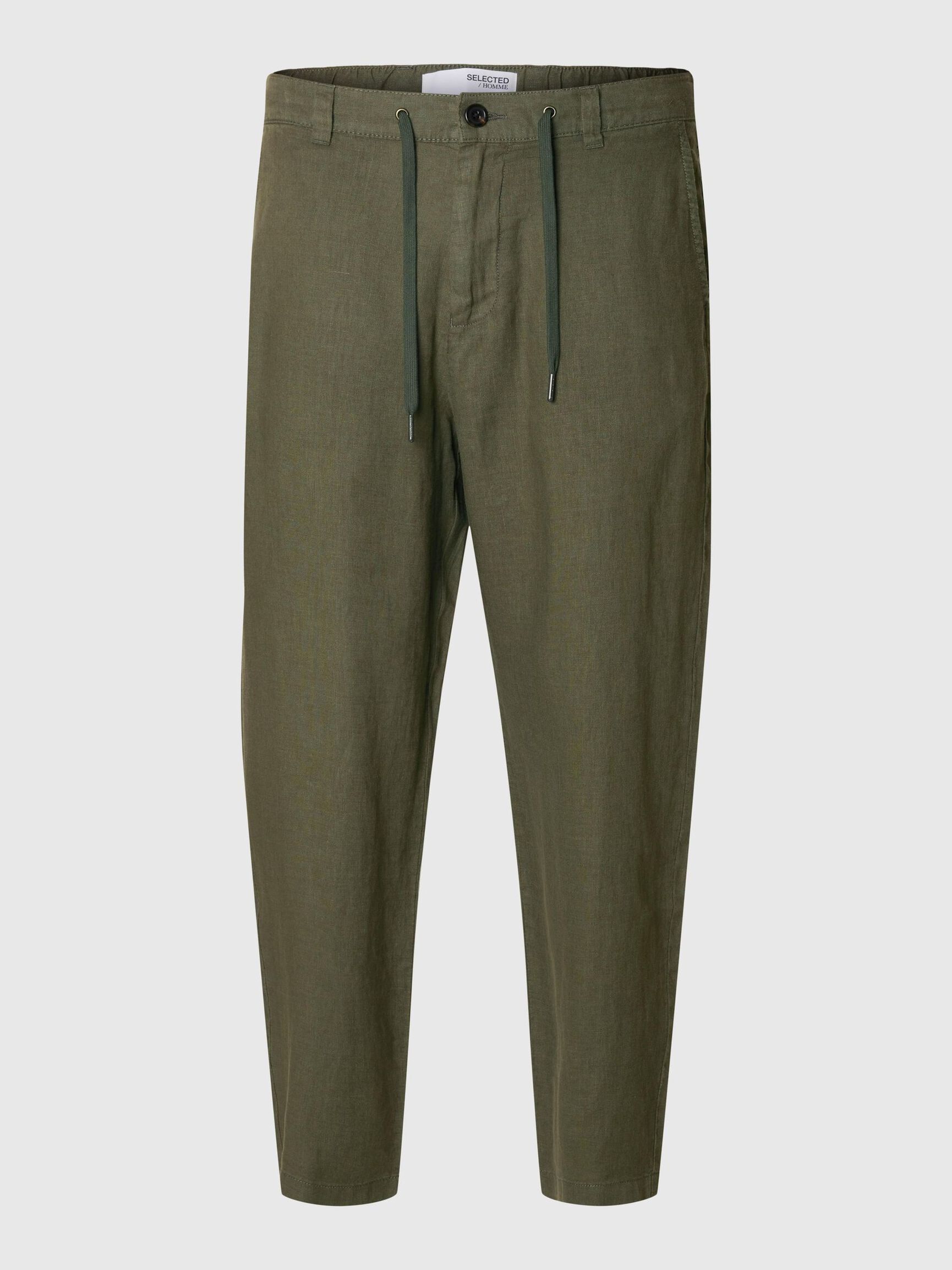 LINEN BLEND TROUSERS, Forest Night, highres
