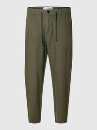 LINEN BLEND TROUSERS, Forest Night, highres