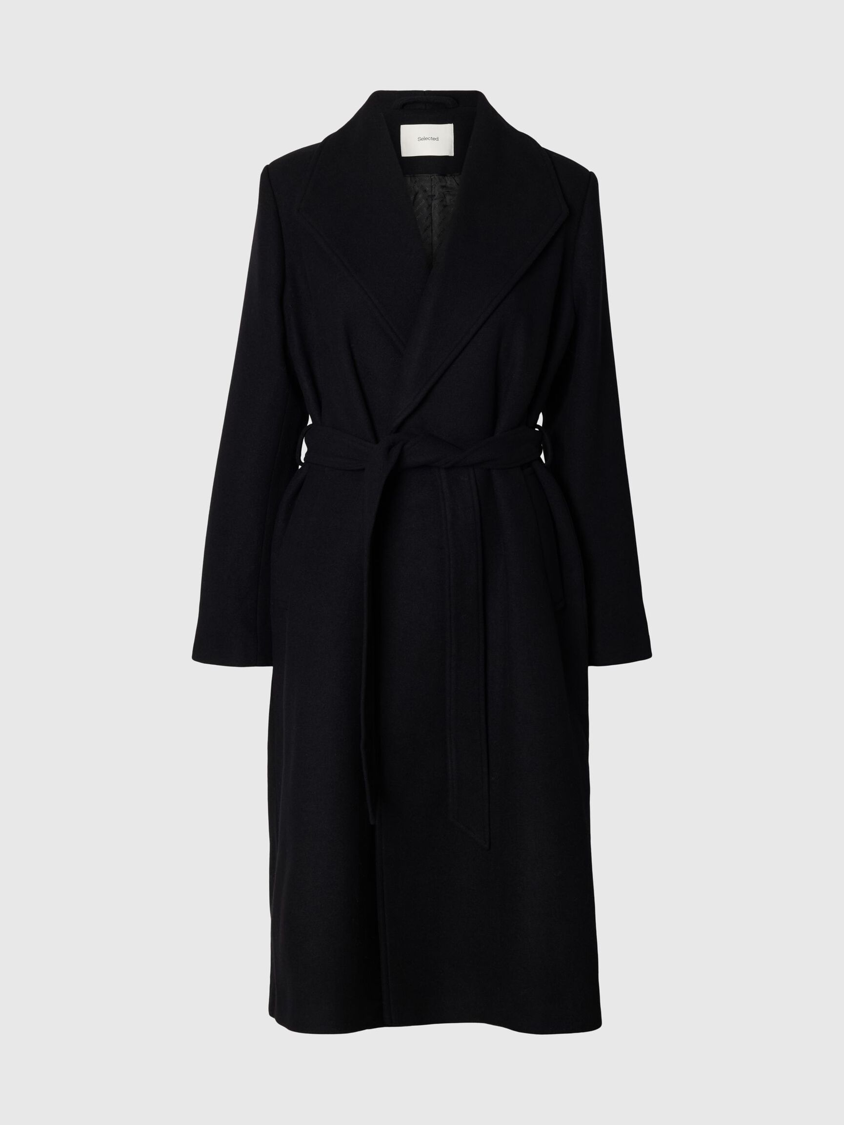 WOOL BLEND LONG COAT, Black, highres