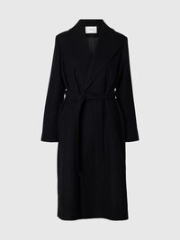 WOOL BLEND LONG COAT, Black, highres