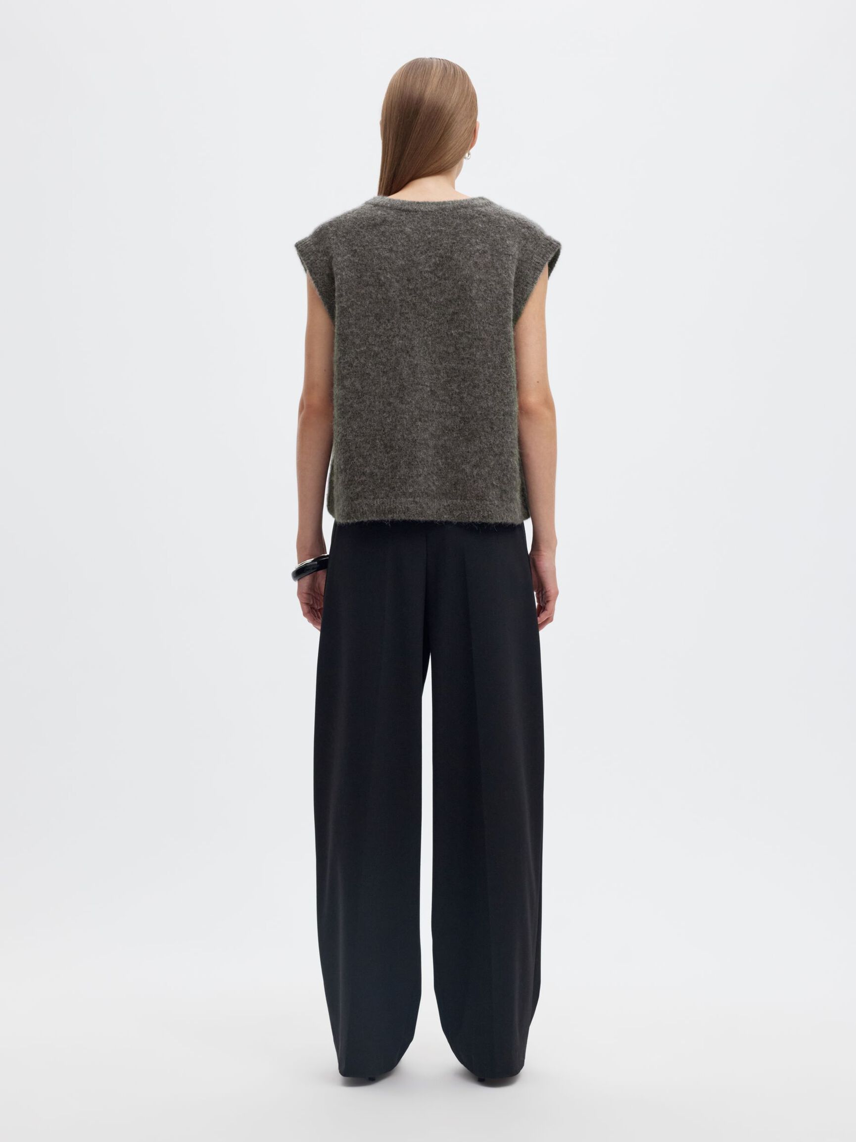 WOOL BLEND KNITTED VEST, Medium Grey Melange, highres