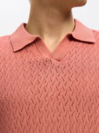 CROCHET STYLE KNITTED POLO SHIRT, Rose Dawn, highres