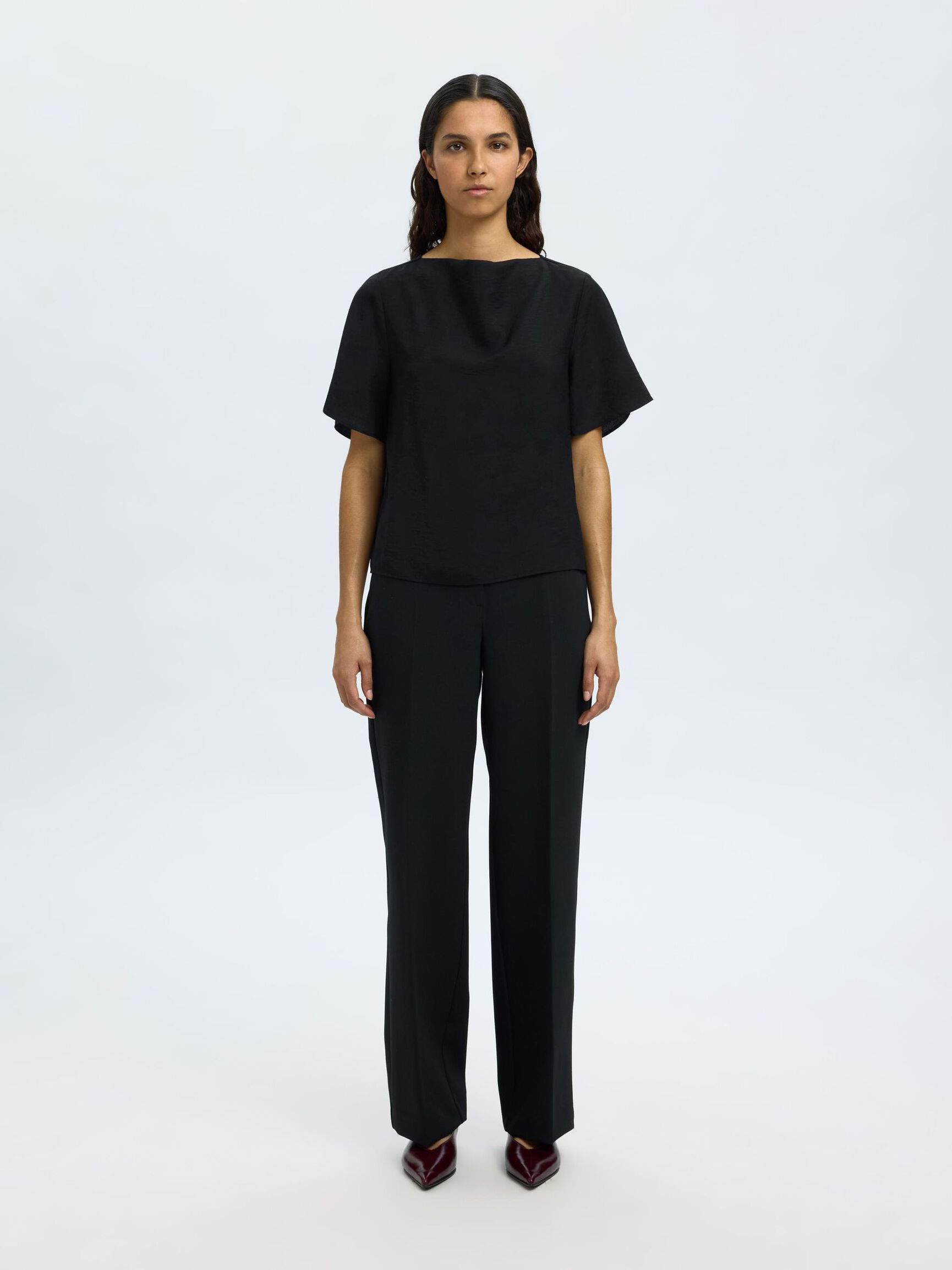 TOP A MANICHE CORTE, Black, highres