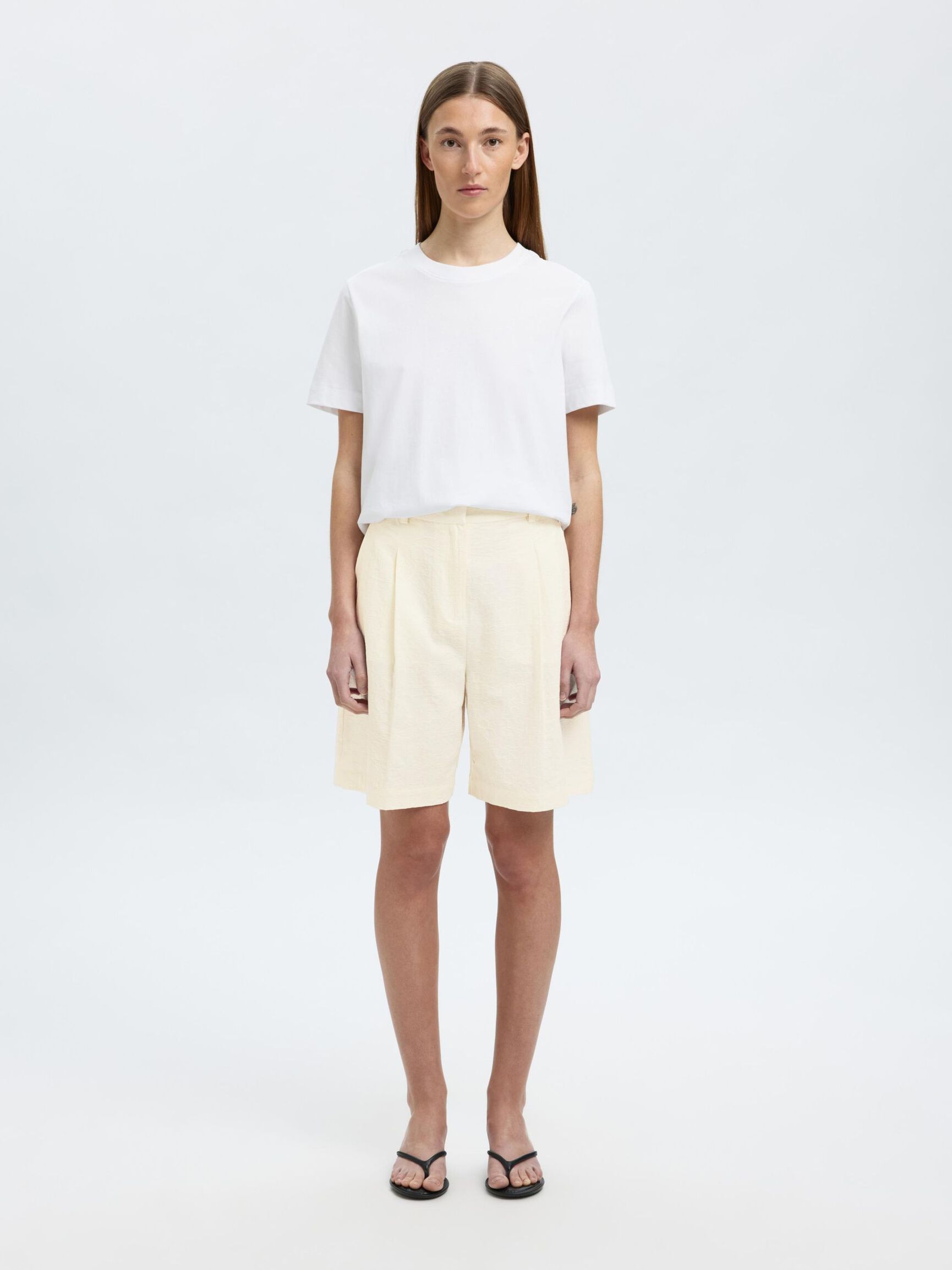 BOMULLSBLANDING JACQUARD SHORTS, Snow White, highres