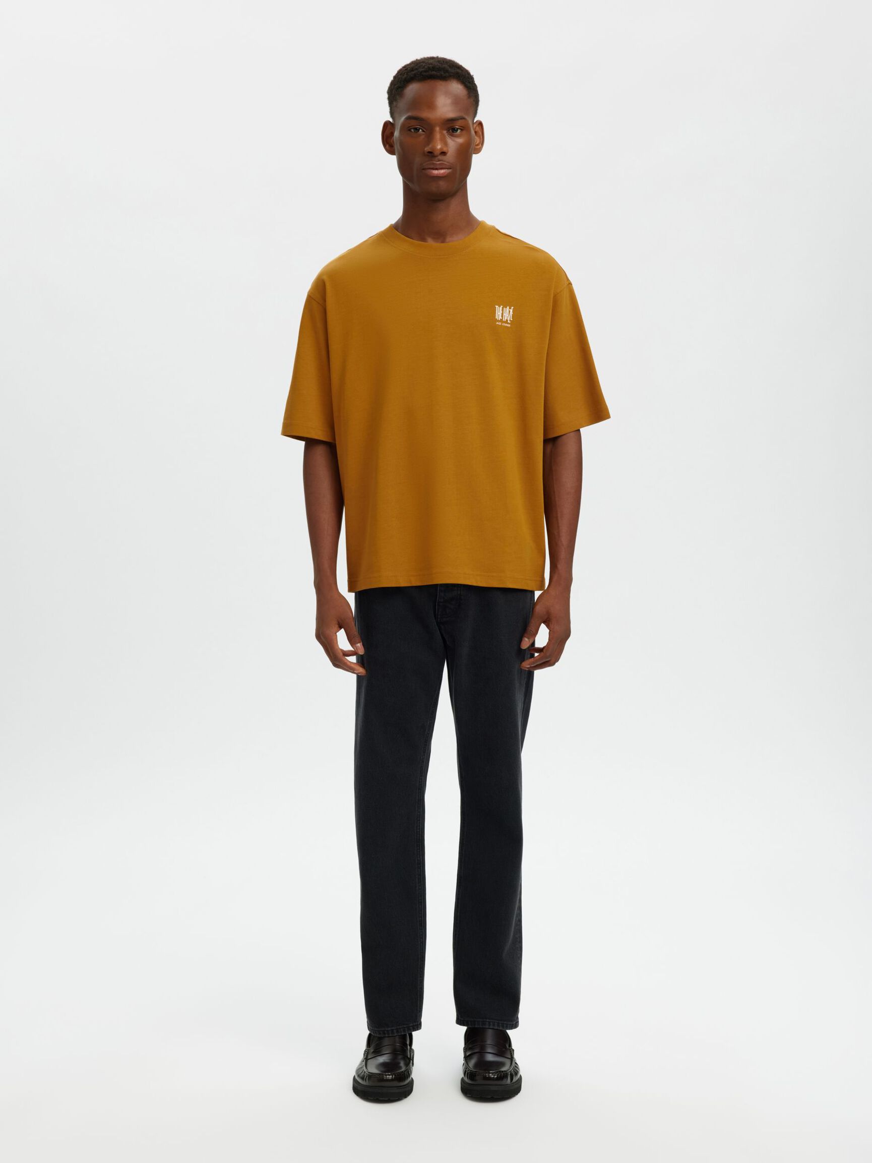 TRYCKTA T-SHIRT MED RUND HALSRINGNING, Golden Brown, highres