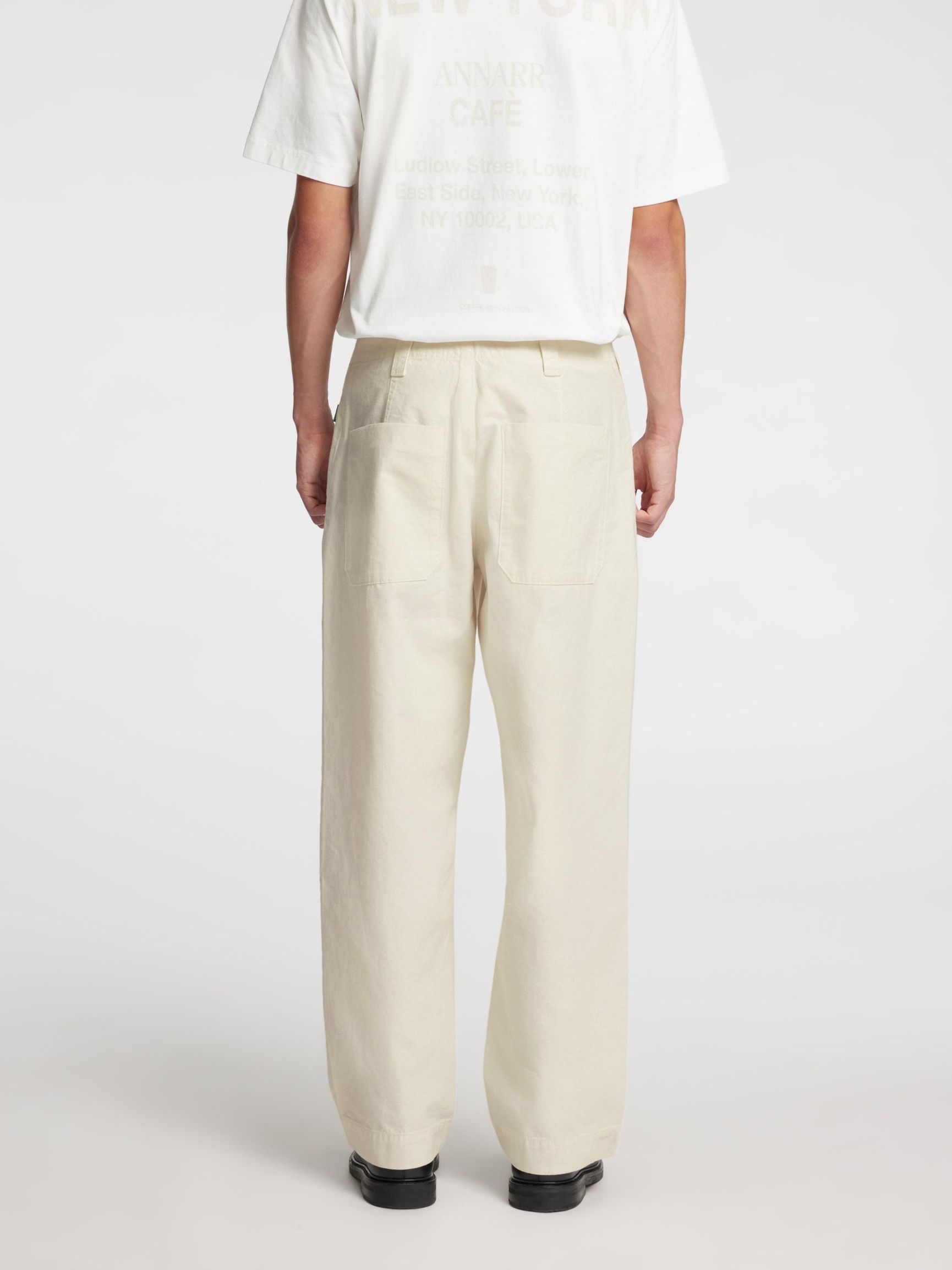 COTTON BLEND LOOSE-FIT TROUSERS, Coconut Milk, highres