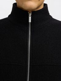 100% WOLL STRICKJACKE MIT REISSVERSCHLUSS, Black, highres