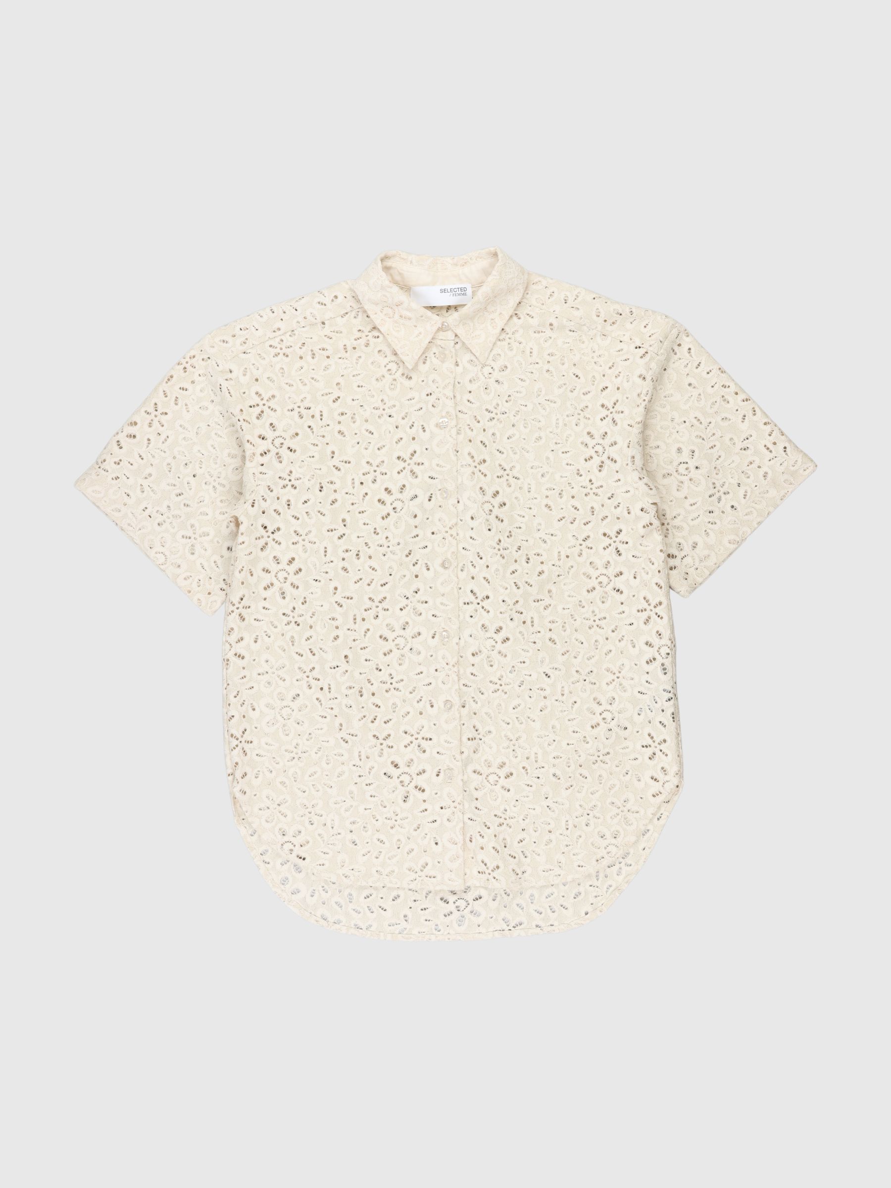 OVERSIZED LACE SHIRT, Sandshell, highres