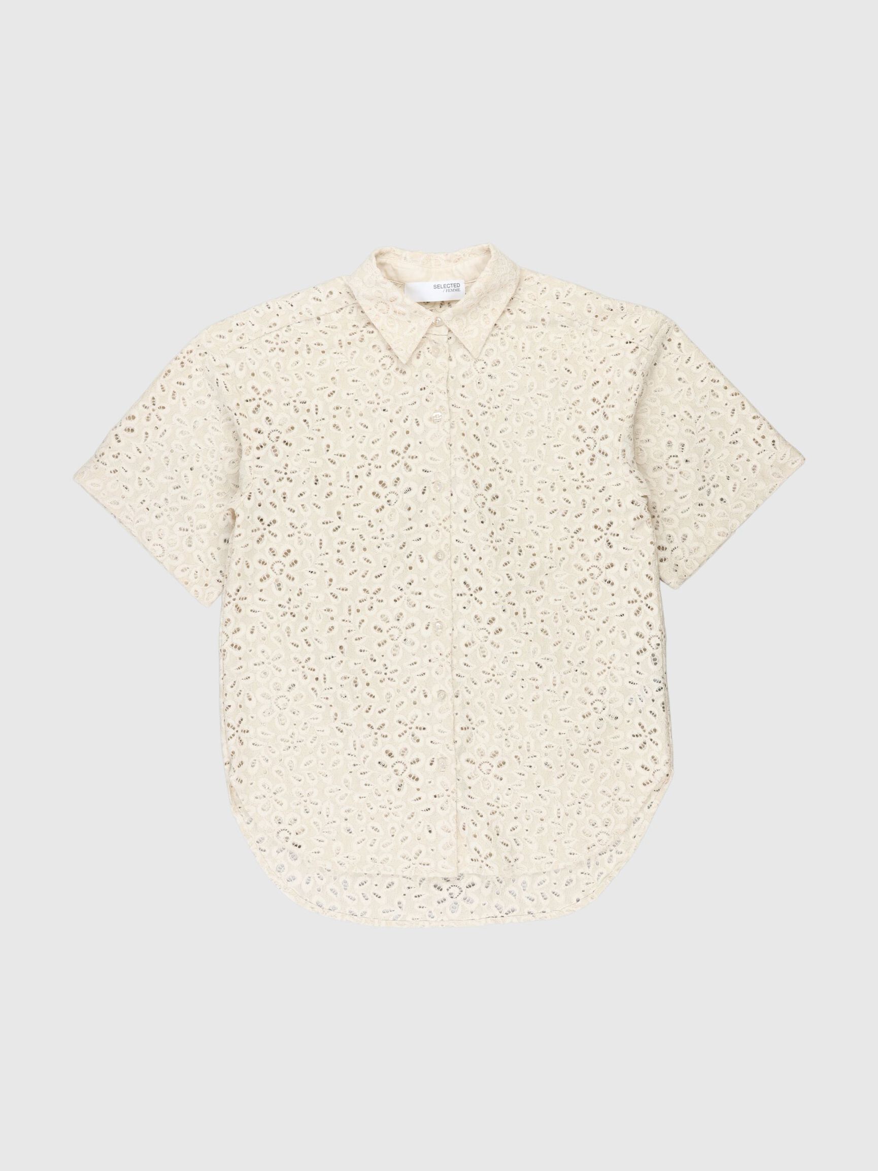 OVERSIZED LACE SHIRT, Sandshell, highres