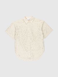 OVERSIZED LACE SHIRT, Sandshell, highres