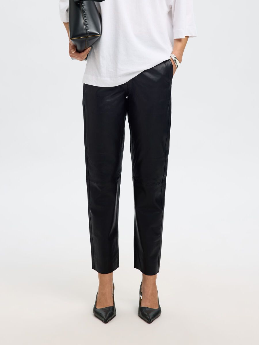 Product tile image - TAPERED LEATHER TROUSERS, Black | 16086175_Black