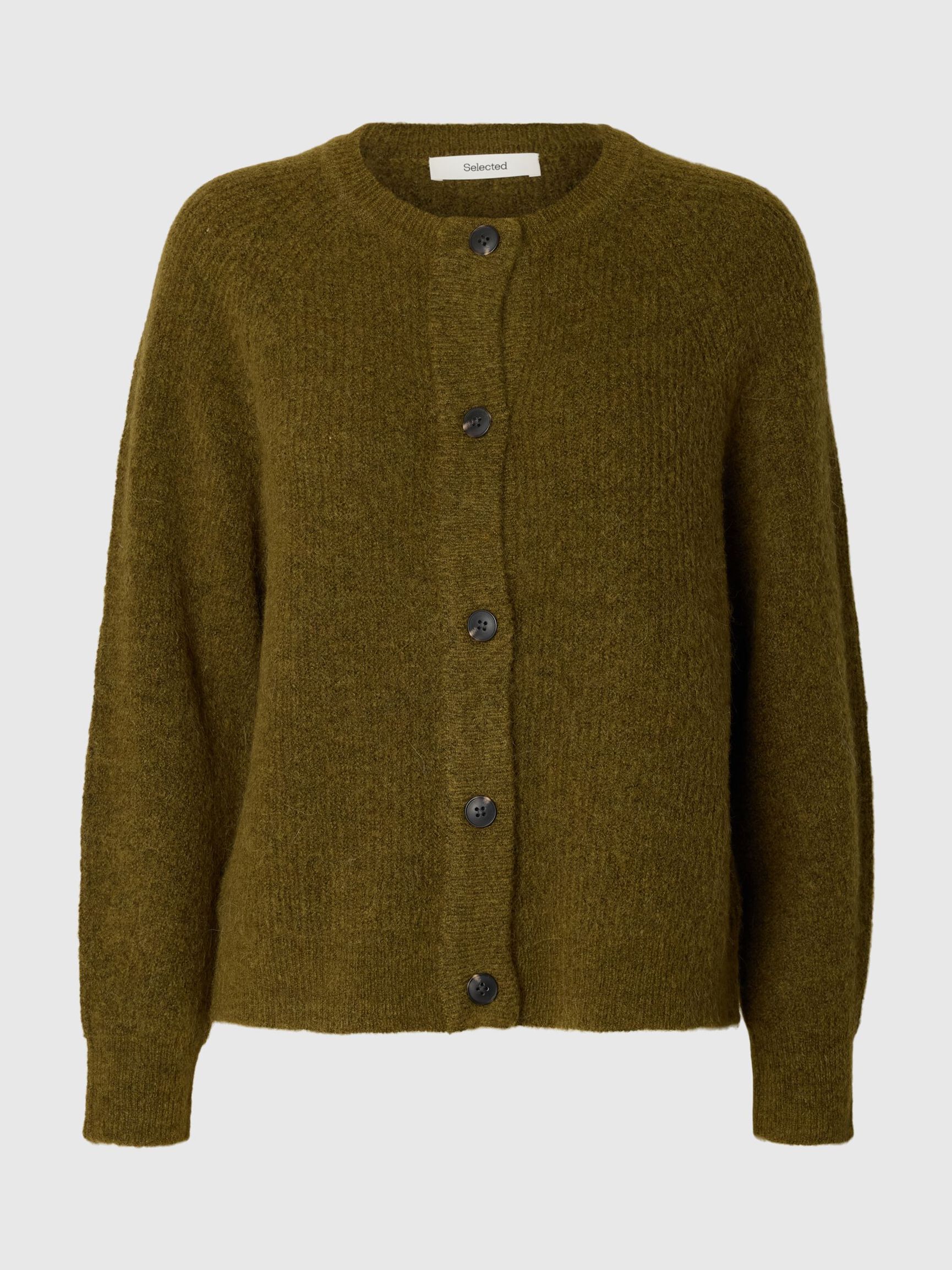 WOOL BLEND CARDIGAN, Fir Green, highres