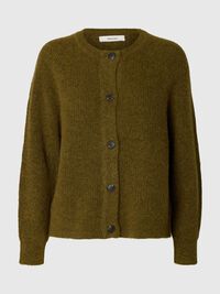 WOOL BLEND CARDIGAN, Fir Green, highres