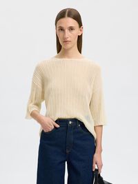 COTTON BLEND KNITTED TOP, Birch, highres