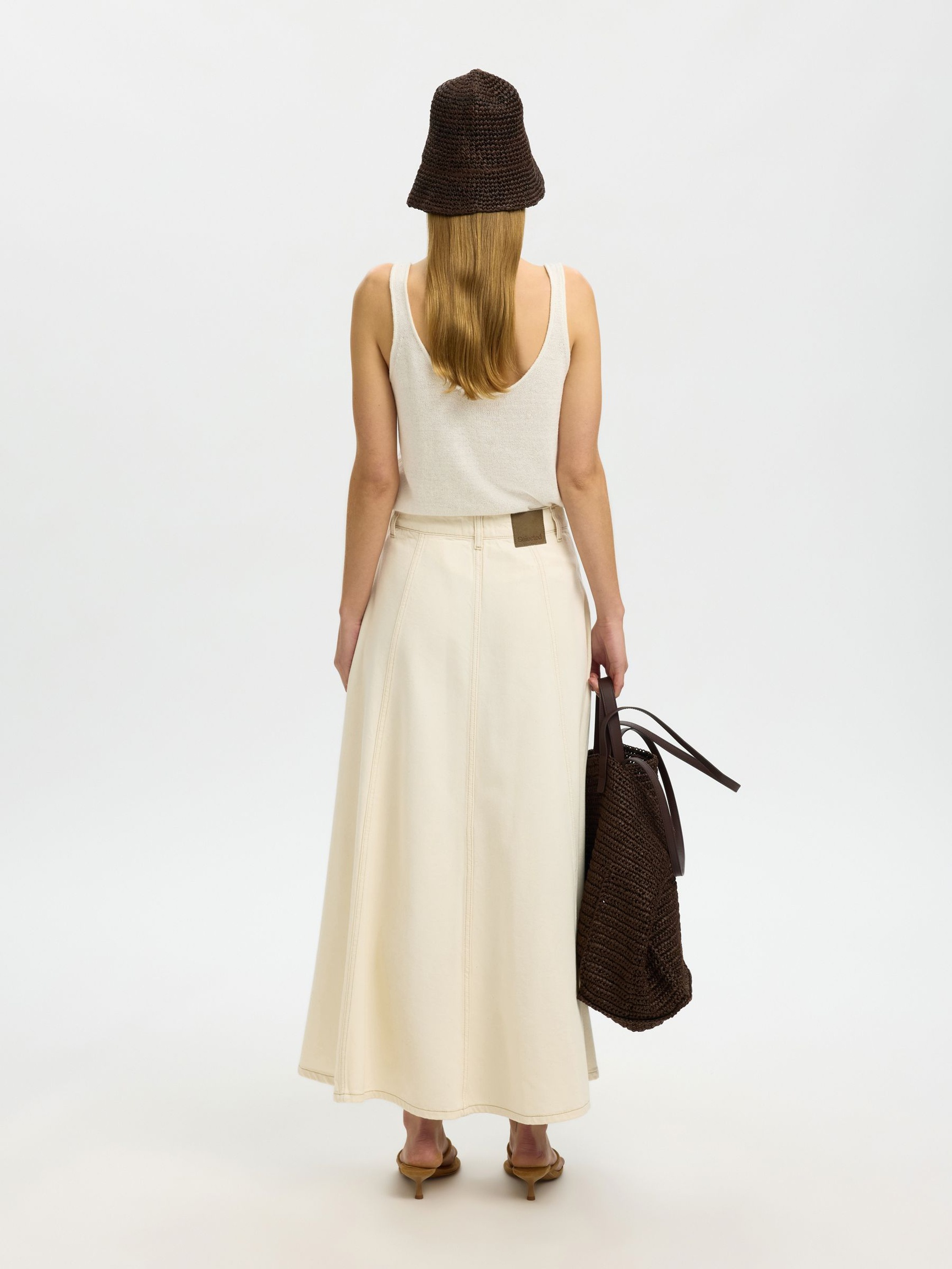 DENIM MAXI SKIRT, Egret, highres