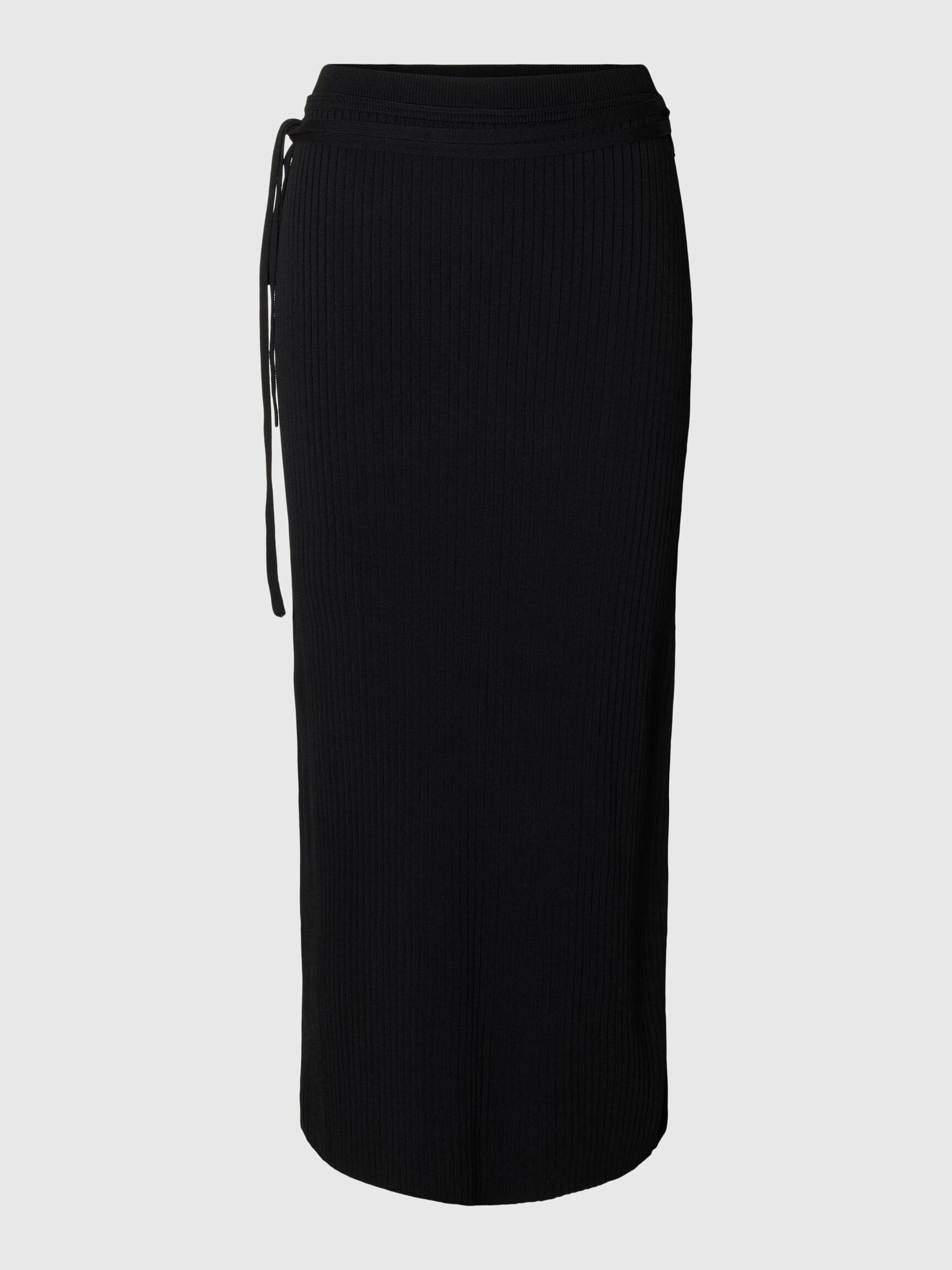 VISCOSE BLEND MIDI SKIRT, Black, highres