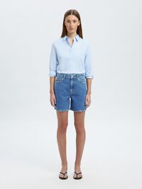 HOGE TAILLE DENIM SHORT, Medium Blue Denim, highres