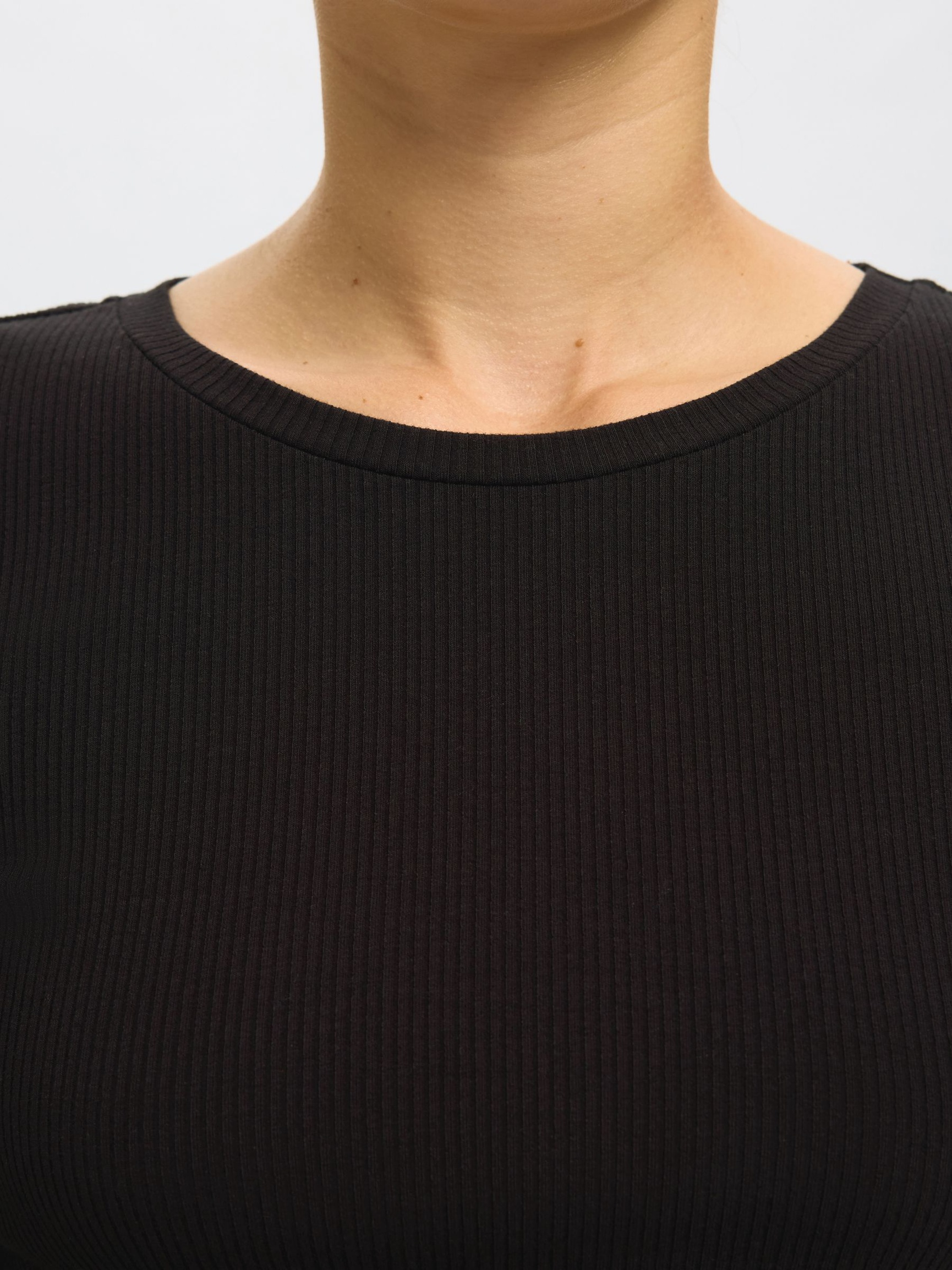 RIBBET TOP MED LANGE ÆRMER, Black, highres