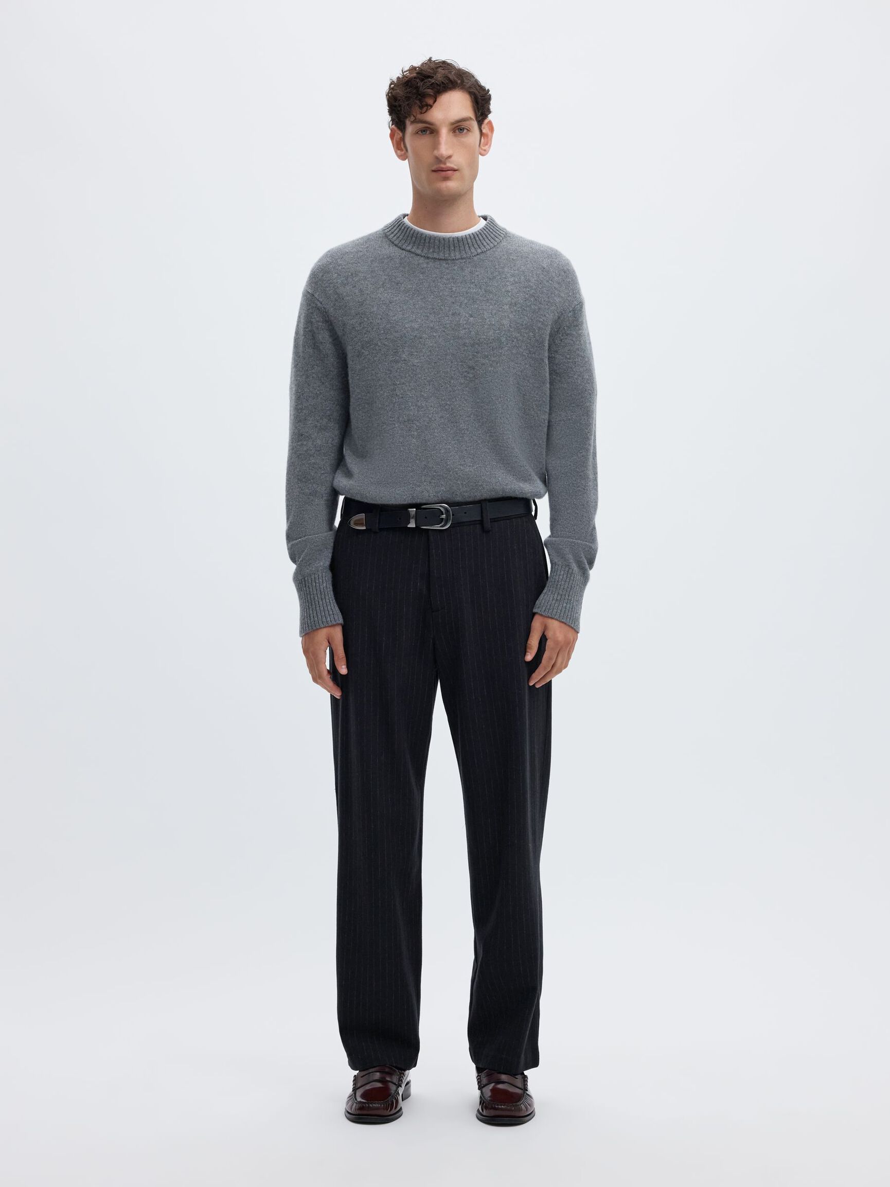WOOL BLEND LOOSE-FIT TROUSERS, Dark Navy, highres