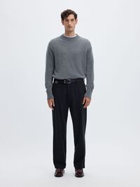 WOOL BLEND LOOSE-FIT TROUSERS, Dark Navy, highres