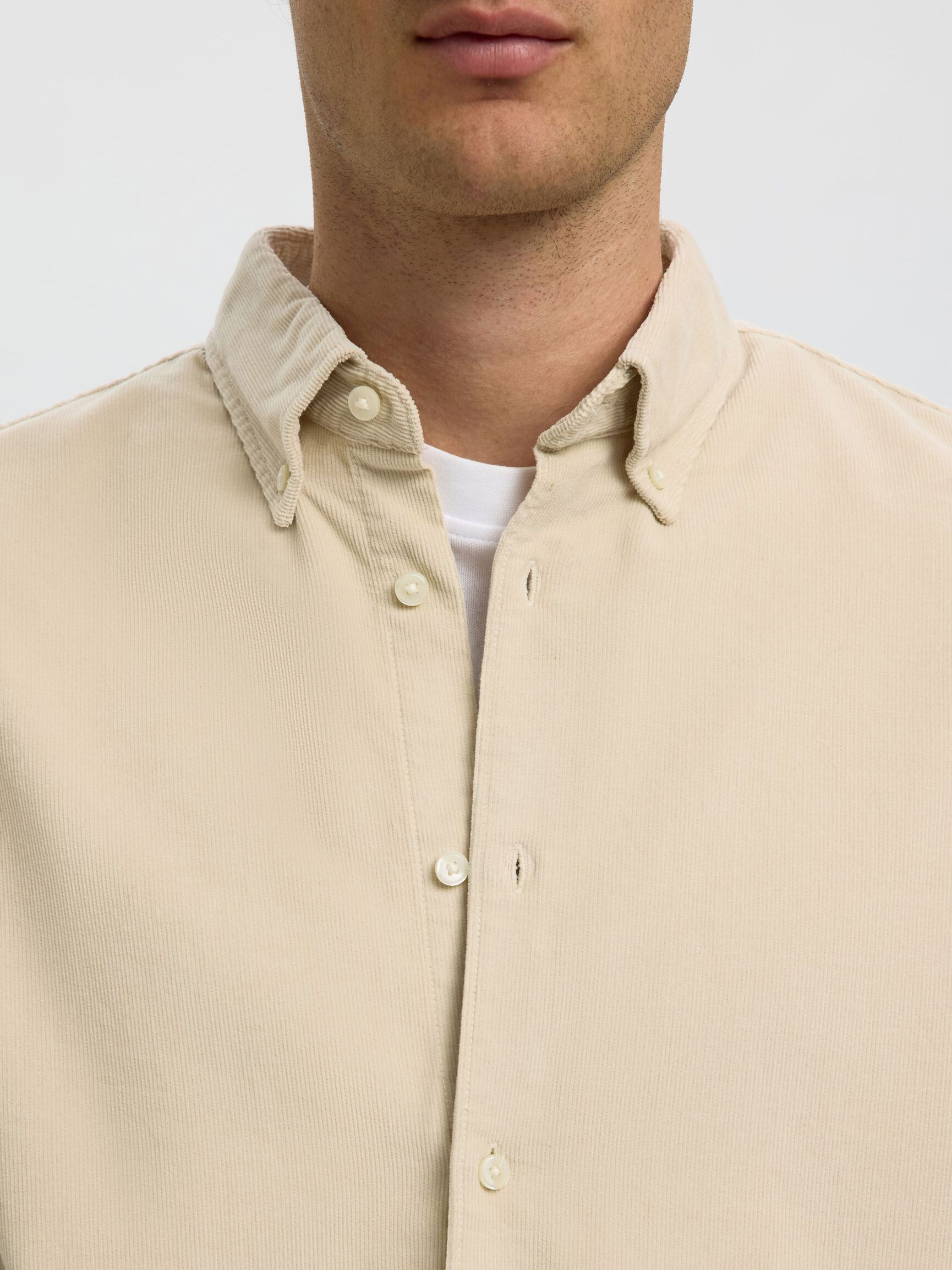 COTTON  CORDUROY SHIRT, Silver Birch, highres