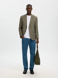REGULAR FIT LINEN BLAZER, Olive Green, highres