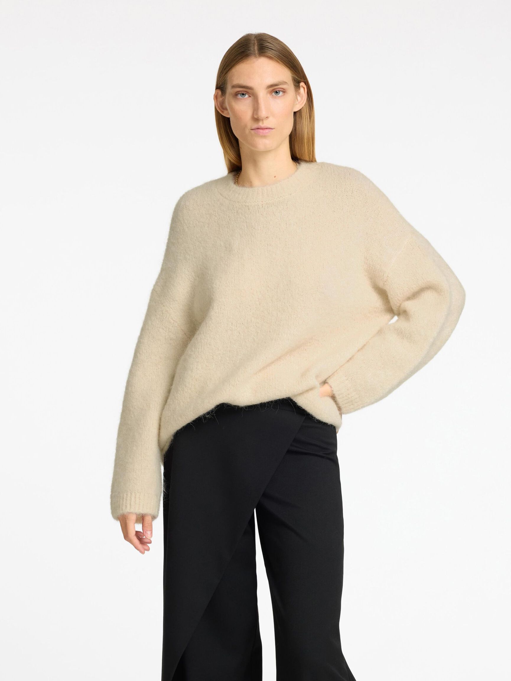 OVERSIZED WOOL BLEND JUMPER, Birch, highres